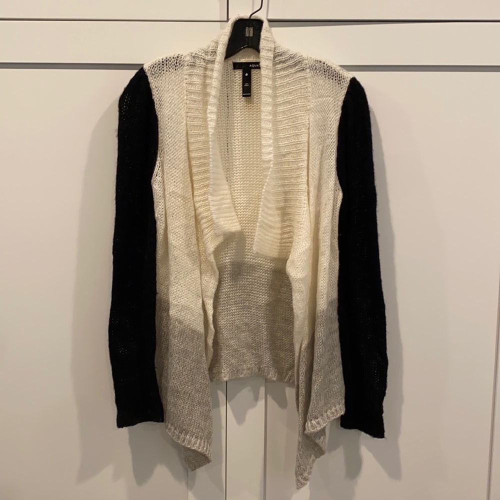 Aqua brand cardigan in black, ivory, and grey